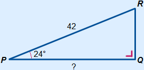 Triangle with angle 24° and hypotenuse 42