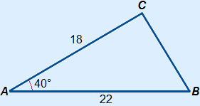 Driehoek met a=? b=18 c=22 en α=40°