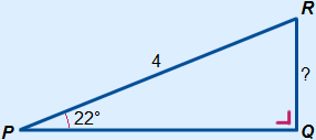 Triangle with angle 22° and hypotenuse 4
