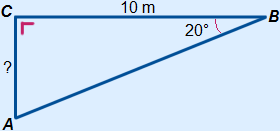 Triangle with angle 20° and adjacent 10