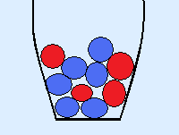 Vaas met 4 rode en 6 blauwe knikkers