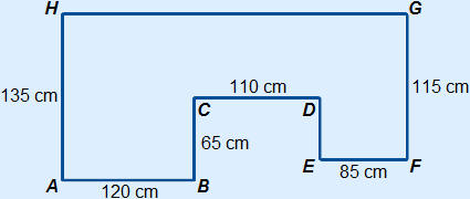 achthoek ABCDEFGH, bij elk hoekpunt maakt de figuur een hoek van 90°, vanuit A naar rechts, bij B linksom, bij C rechtsom, bij D rechtsom, bij E linksom, bij F linksom, bij G linksom, bij H linksom om weer in punt A uit te komen.