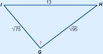 Driehoek GHI met GH=wortel 95, HI=13 en GI=wortel 73