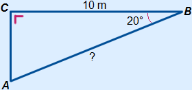 Driehoek met hoek 20° en aanliggende zijde 10 m