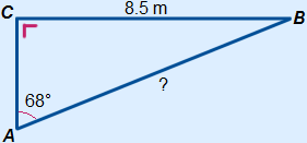 Triangle with angle A=68° and opposite=8,5 m