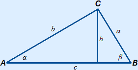 triangle ABC with the altitude from C drawn called h