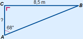 Driehoek met hoek 68° en overstaande 8,5