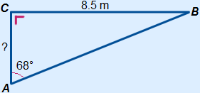 Triangle with angle 68° and opposite 8.5