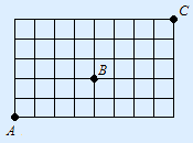 Rooster van 5 hokjes hoog en 8 hokjes breed en de punten A(0,0), B(4,2) en C(8,5)