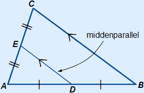Driehoek met een middenparallel getekend
