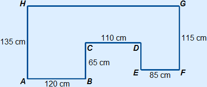 octagon ABCDEFGH, at every vertex the figure makes an angle of 90°, at A to the right, at B to the left, at C to the right, at D to the right, at E to the left, at F to the left, at G to the left, at H to the left to join point A at the end of line AH.