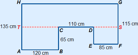 sSame octagon with CD extended in both directions. The line towards the left intersects line AH in point T and the line towards the right intersects line FG in point S