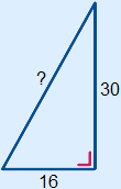 Right-angled triangle with shorter sides 16 and 30