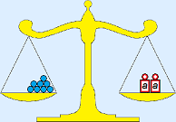 Balance with on the left 0 bags and 8 marbles and on the right 2 bags and 0 marbles